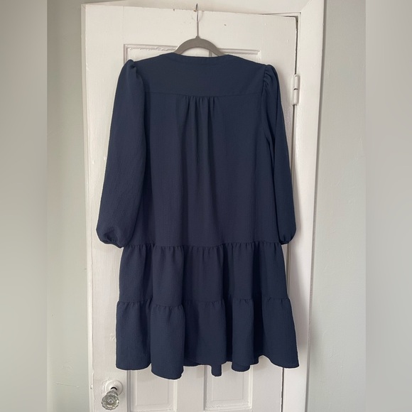 NWOT Navy Blue DKNY Short Dress Bubble Arms And V-Neck Workwear Party Church 12 - Picture 2 of 5